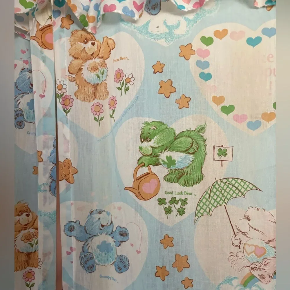 Vintage Care Bear Curtain 2 Sets Hearts Ruffles 1980’s